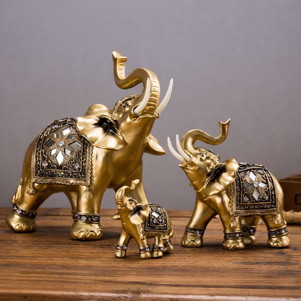 Escultura Elefante Indiano Dourado Conceito 