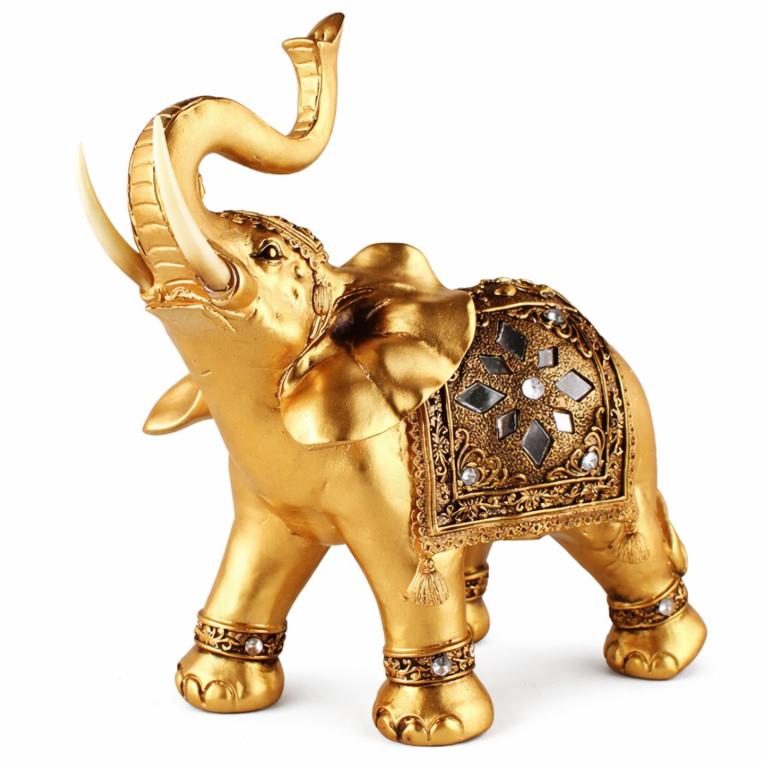Escultura Elefante Indiano Dourado Conceito 9cm x 9cm 