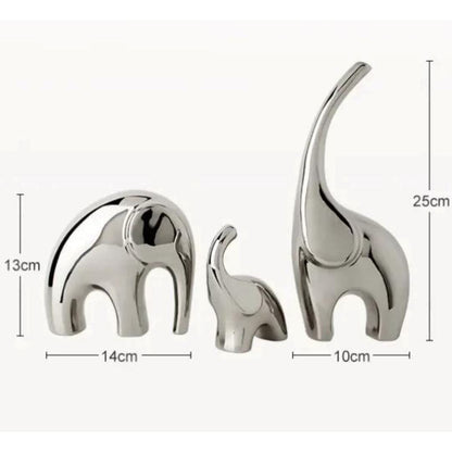Escultura Família Elefante Brilhante (03 Peças) Resina - 0077 Conceito 