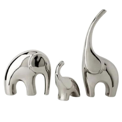 Escultura Família Elefante Brilhante (03 Peças) Resina - 0077 Conceito 
