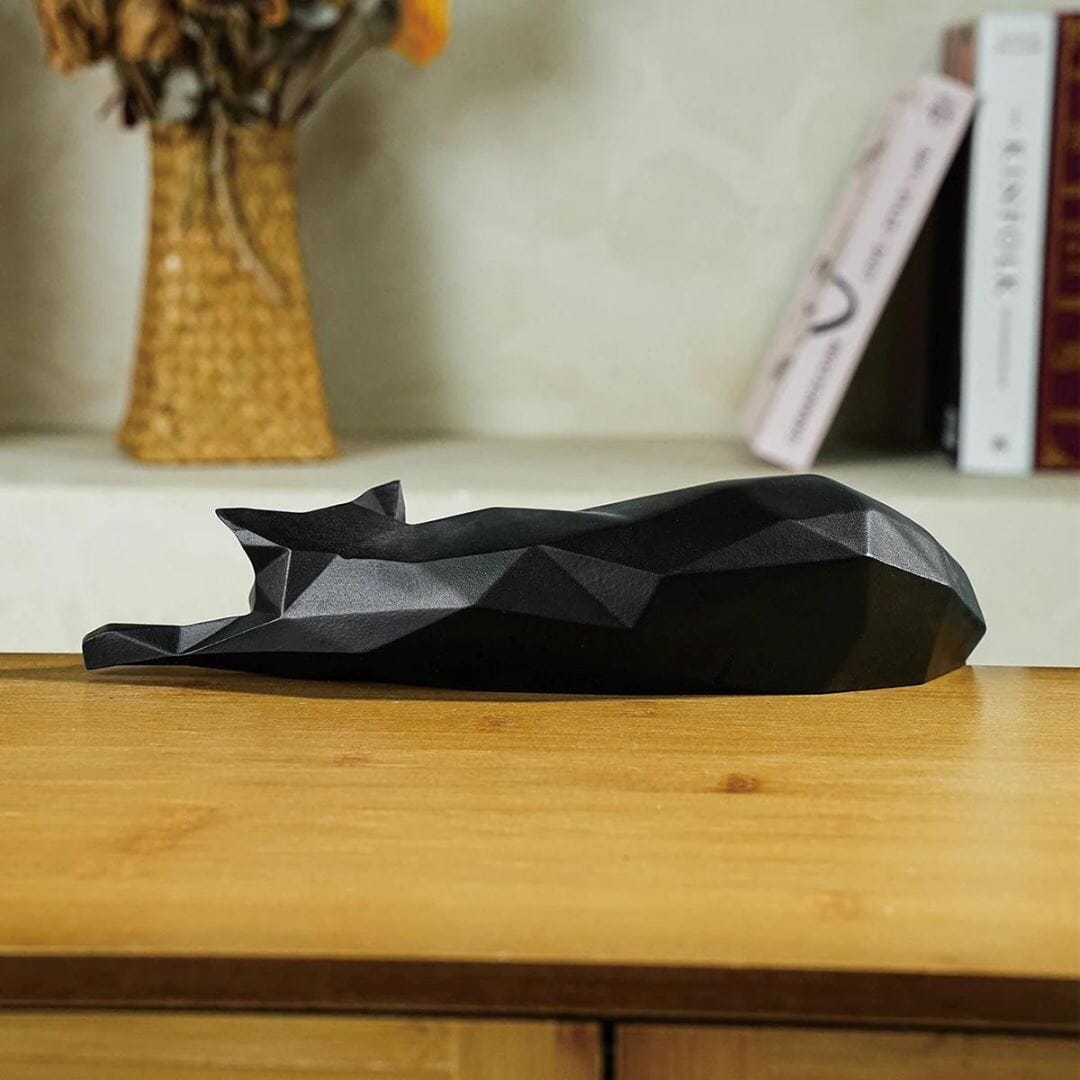 Escultura Geométrica Abstrata Gatinho Deitado Resina - 0082 Conceito 