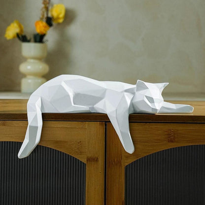 Escultura Geométrica Abstrata Gatinho Deitado Resina - 0082 Conceito Branco 