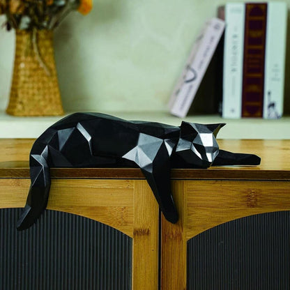 Escultura Geométrica Abstrata Gatinho Deitado Resina - 0082 Conceito Preto 