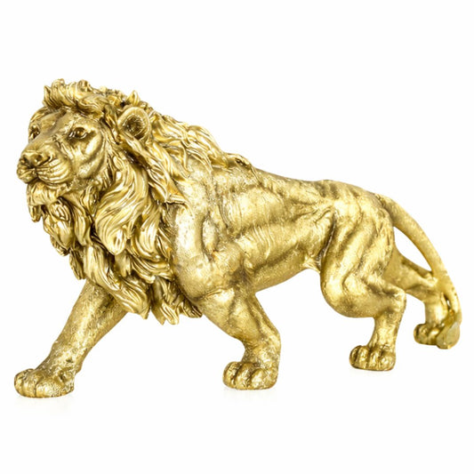 Escultura Leão Dourado 41x18cm Resina - 0023 Conceito 