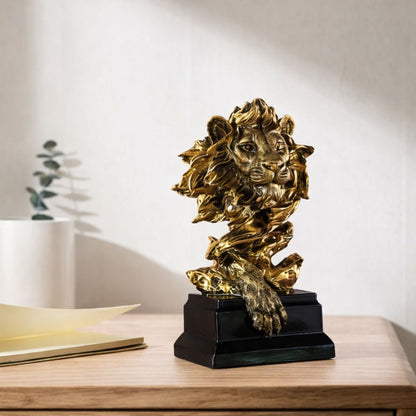 Escultura Leão Dourado em Face 32x19cm Resina - 0024 Conceito 