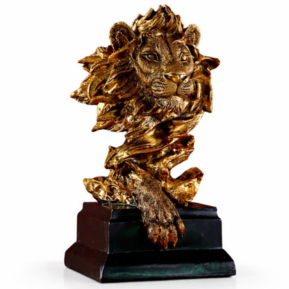 Escultura Leão Dourado em Face 32x19cm Resina - 0024 Conceito 