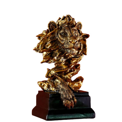 Escultura Leão Dourado em Face 32x19cm Resina - 0024 Conceito 