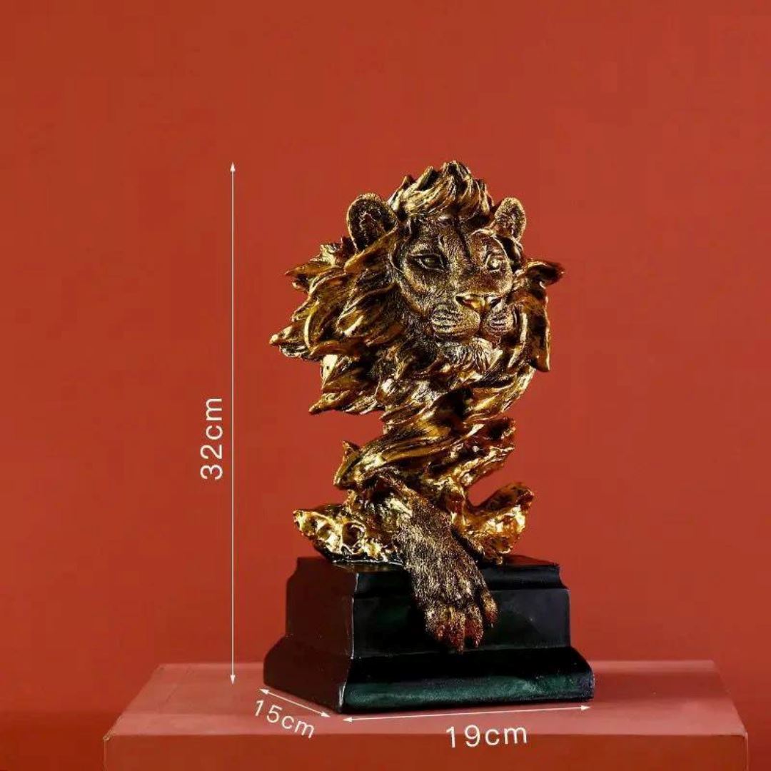 Escultura Leão Dourado em Face 32x19cm Resina - 0024 Conceito 