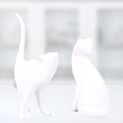 Escultura Moderna Abstrata Gato (O Par) Resina - 0053 Conceito Branco 