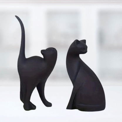 Escultura Moderna Abstrata Gato (O Par) Resina - 0053 Conceito Preto 