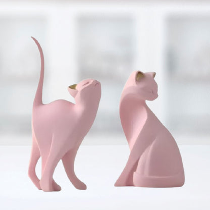 Escultura Moderna Abstrata Gato (O Par) Resina - 0053 Conceito Rosa 