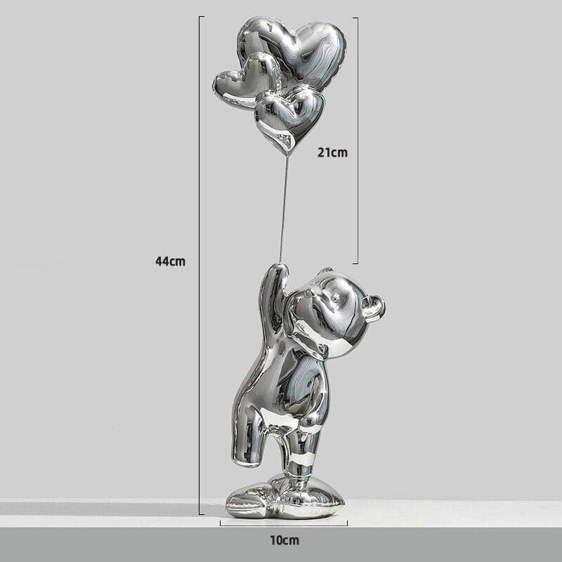 Escultura Namorados In Love - Litle Bear resina Conceito Ursinho de Pé Prata 