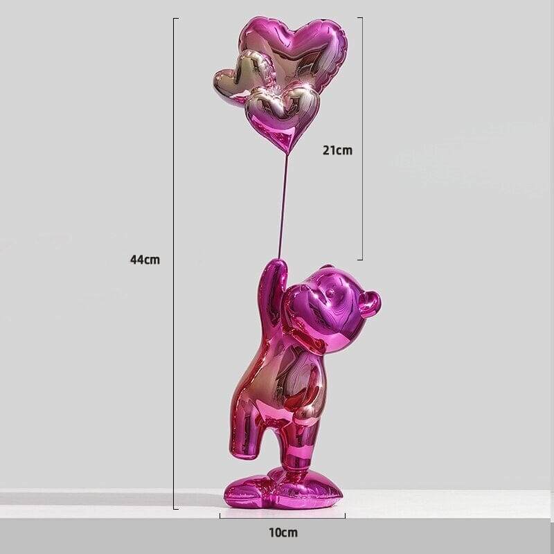 Escultura Namorados In Love - Litle Bear resina Conceito Ursinho de Pé Rosa furtacor 