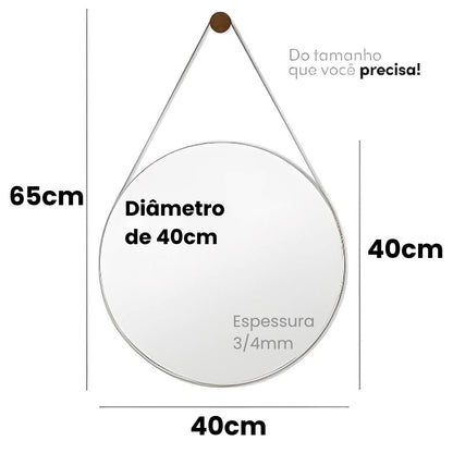 Espelho Decorativo Redondo Beady Suspenso de Parede 40cm Conceito 