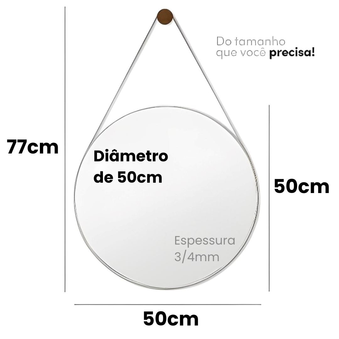 Espelho Decorativo Redondo Beady Suspenso de Parede 50cm Conceito 