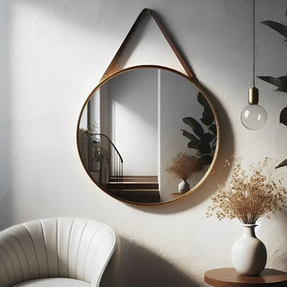 Espelho Decorativo Redondo Beady Suspenso de Parede 60cm Conceito 