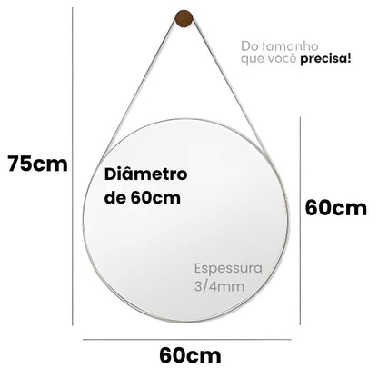 Espelho Decorativo Redondo Beady Suspenso de Parede 60cm Conceito 