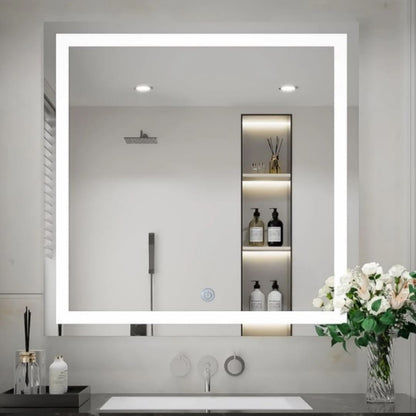 Espelho Decorativo Square Line com Led Jateado e Botão Touch 50cm Conceito 