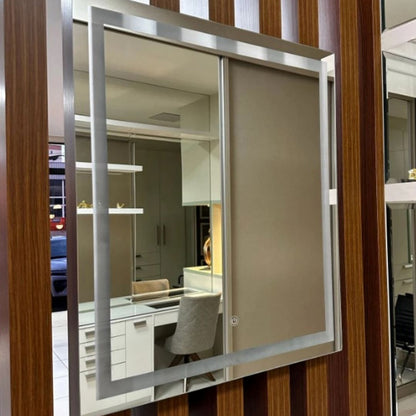Espelho Decorativo Square Line com Led Jateado e Botão Touch 50cm Conceito 