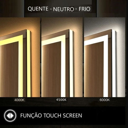 Espelho Decorativo Square Line com Led Jateado e Botão Touch 50cm Conceito 
