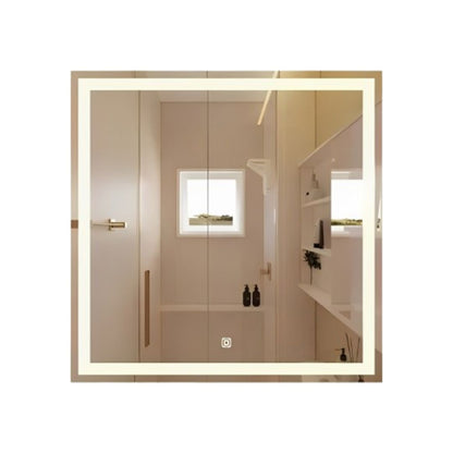 Espelho Decorativo Square Line com Led Jateado e Botão Touch 50cm Espelho - 0008 Conceito 