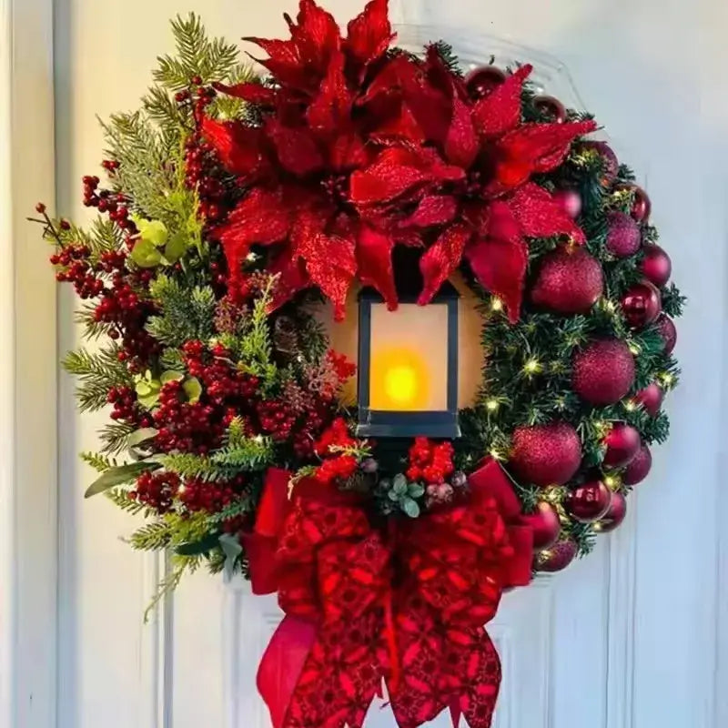 Guirlanda de Porta com Lanterna Luz Led Feliz Natal