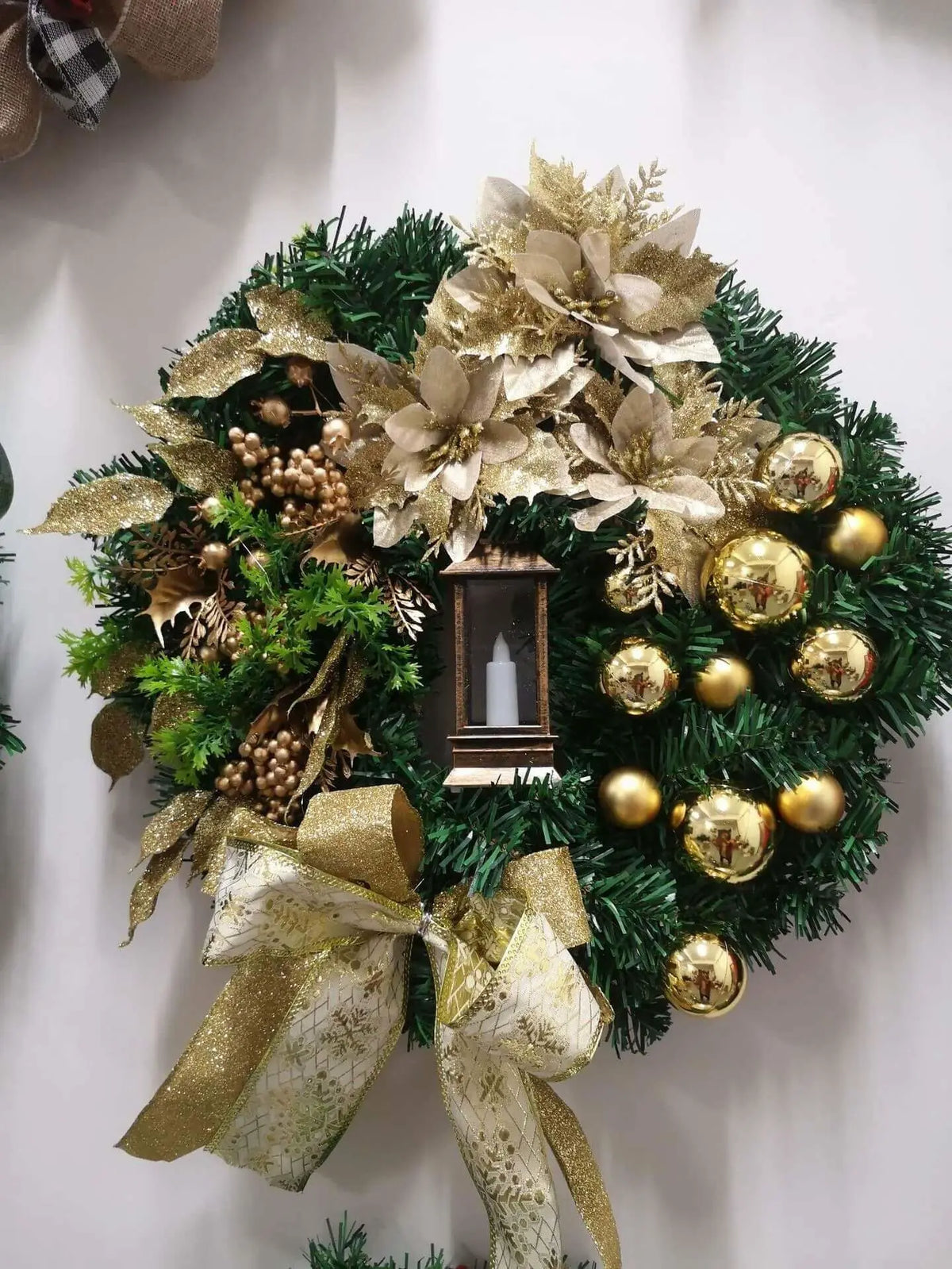 Guirlanda de Porta com Lanterna Luz Led Feliz Natal
