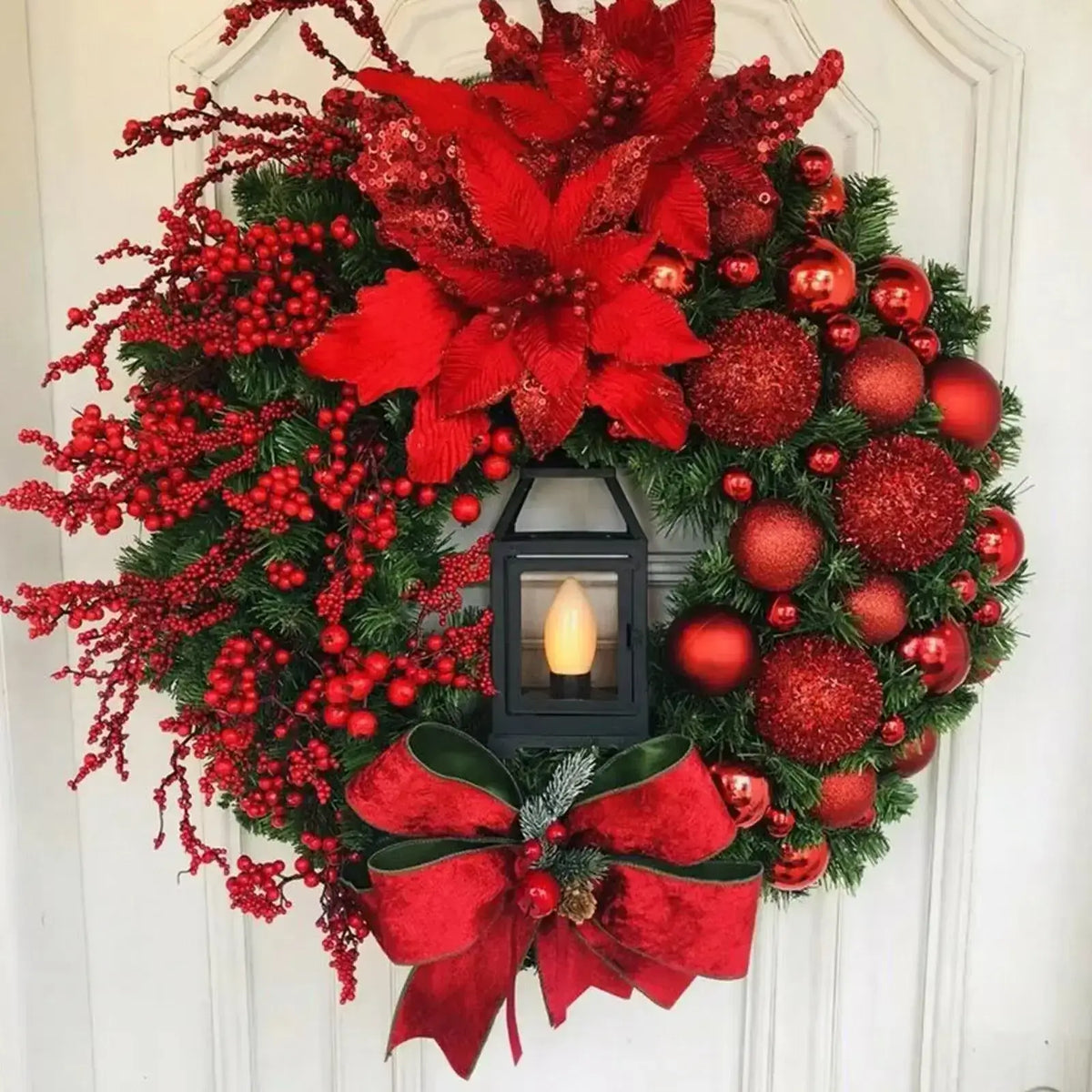 Guirlanda de Porta com Lanterna Luz Led Feliz Natal