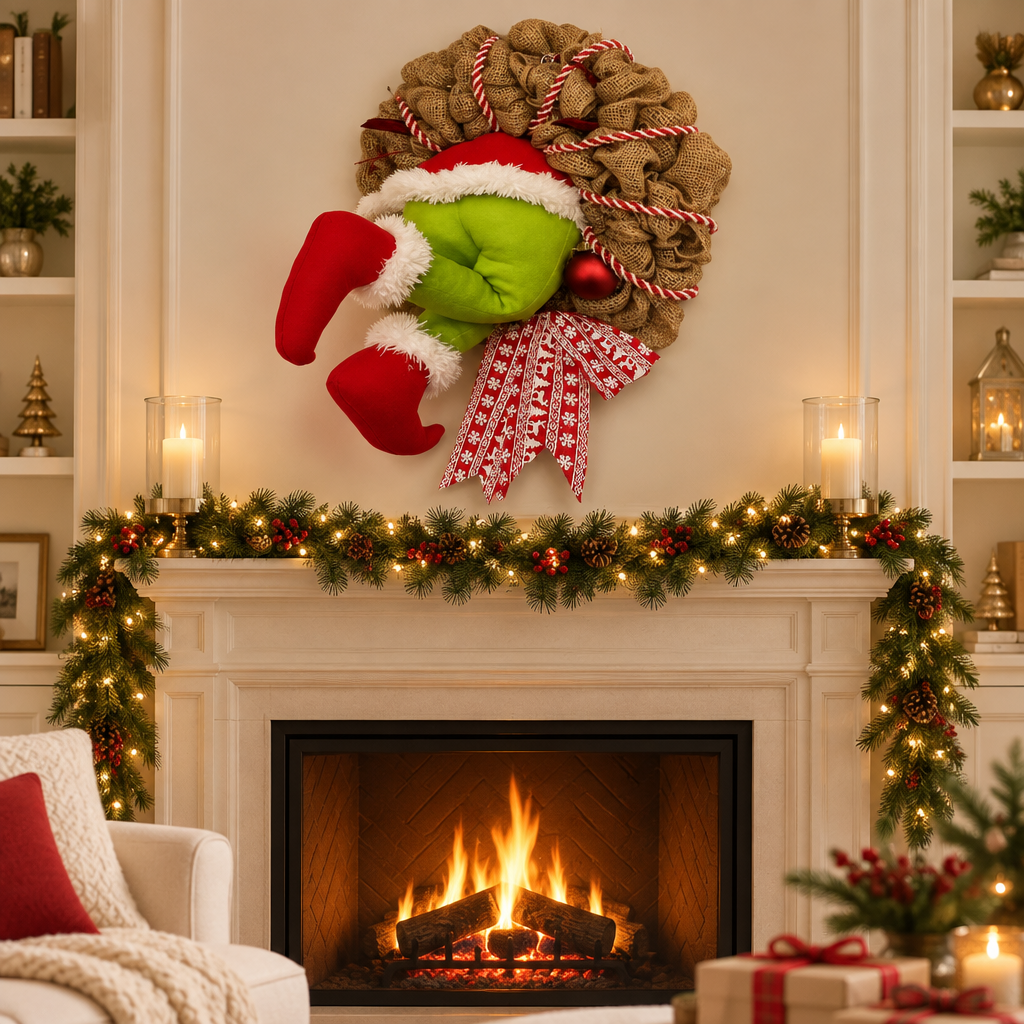 Guirlanda de Porta Grinch Papai Noel Decoração Natal Christmas