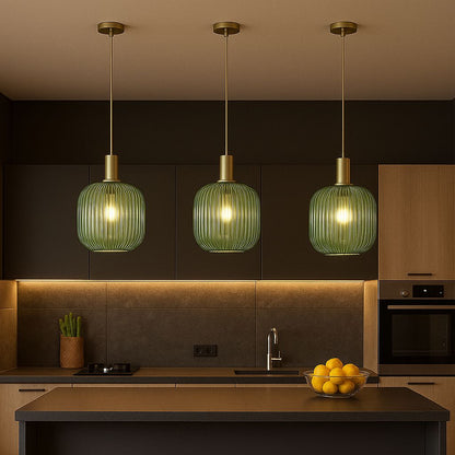 Kit 03 Peças Lustre Pendente Luxuoso Retrô Glass Green Pendente - 0066 Conceito 03 Unidades 