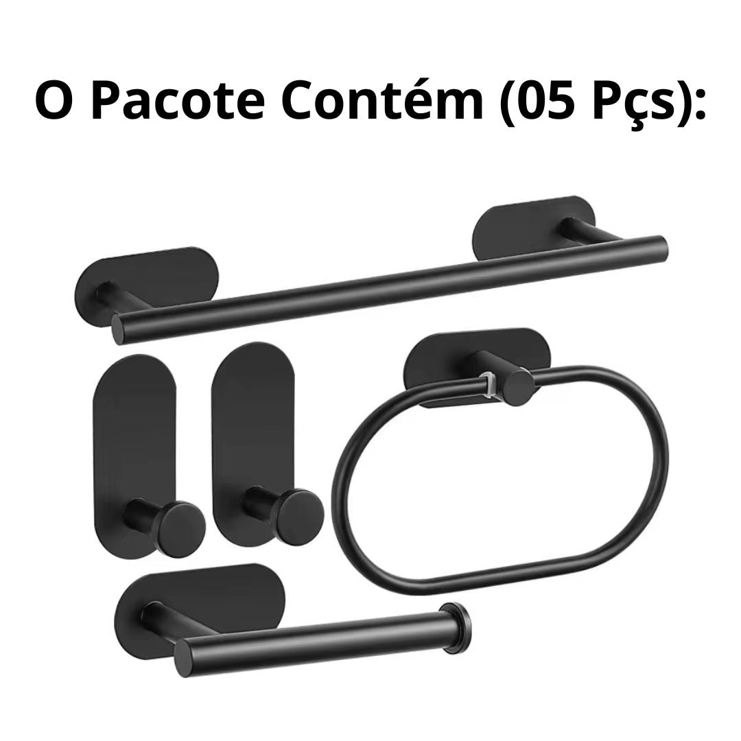 Kit Completo Acessórios Banheiro Black Oval (05 Peças) Conceito 