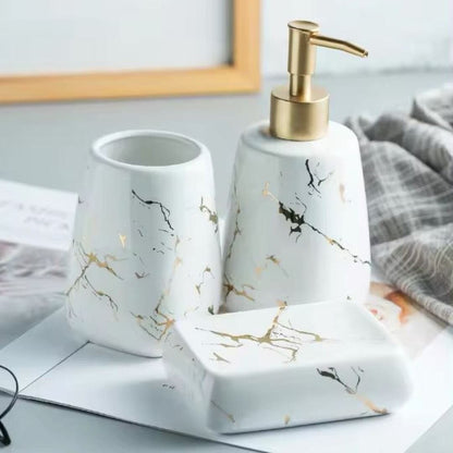 Kit de Lavabo Marmorizado Marbled (03 Peças) YuDome Branco 