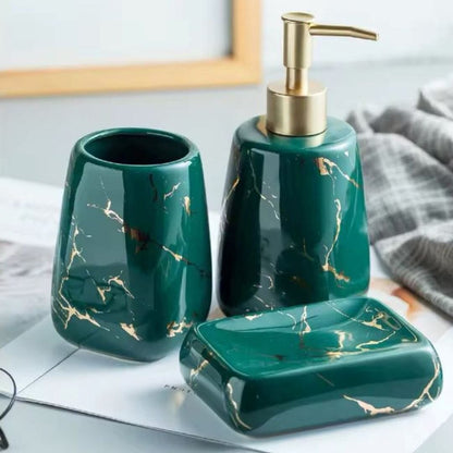 Kit de Lavabo Marmorizado Marbled (03 Peças) YuDome Verde 