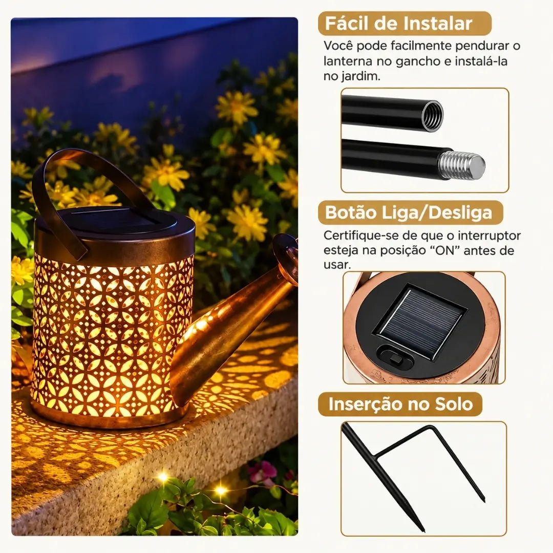Lanterna Regador Iluminação Led Solar Decoração Jardim