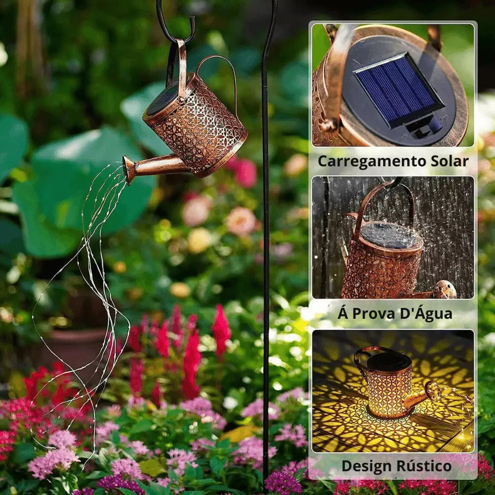 Lanterna Regador Iluminação Led Solar Decoração Jardim