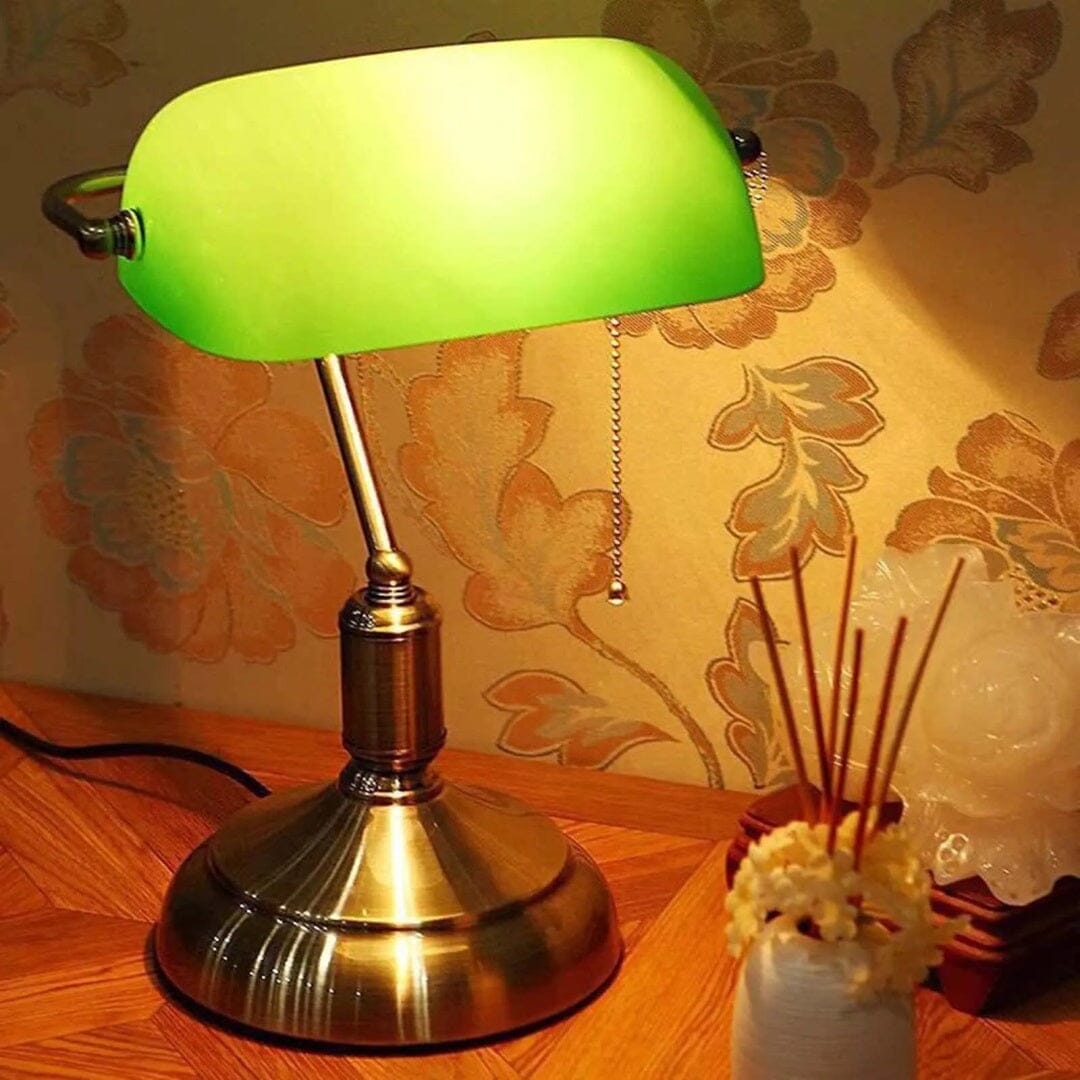 Luminária Abajur Banqueiro Retrô Vintage - Vidro Clássico Esmeralda Abajur - 0003 Conceito 