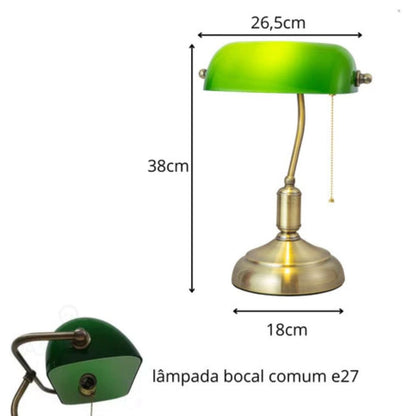 Luminária Abajur Banqueiro Retrô Vintage - Vidro Clássico Esmeralda Conceito 