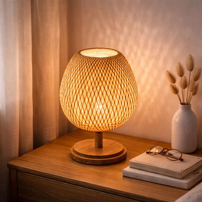 Luminária Abajur de Mesa Artesanal Bambu Rattan Abajur - 0051 Conceito 