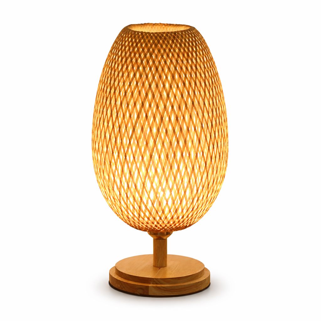 Luminária Abajur de Mesa Artesanal Bambu Rattan Abajur - 0051 Conceito 