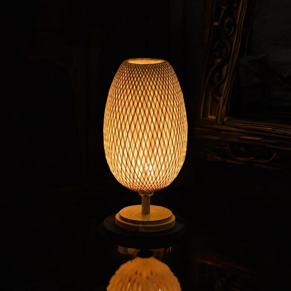 Luminária Abajur de Mesa Artesanal Bambu Rattan Abajur - 0051 Conceito 