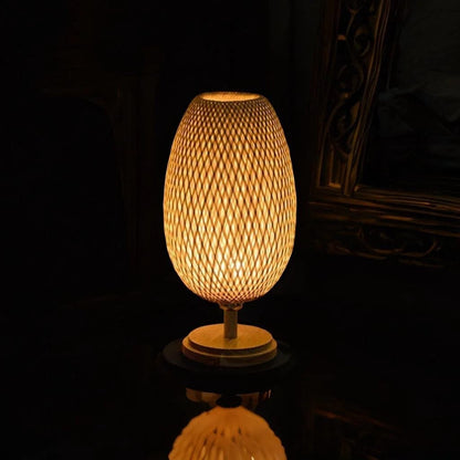 Luminária Abajur de Mesa Artesanal Bambu Rattan Abajur - 0051 Conceito 