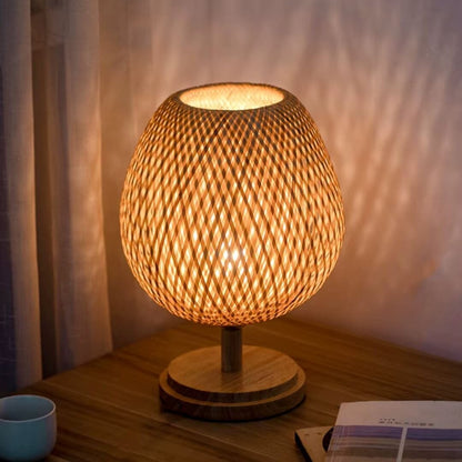 Luminária Abajur de Mesa Artesanal Bambu Rattan Abajur - 0052 YuDome 36cm 