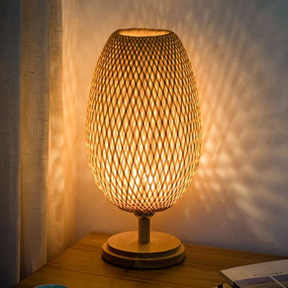 Luminária Abajur de Mesa Artesanal Bambu Rattan Abajur - 0052 YuDome 48cm 