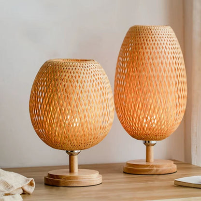 Luminária Abajur de Mesa Artesanal Bambu Rattan Abajur - 0052 YuDome 