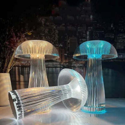 Luminária Abajur de Mesa Cogumelo em Cristal Sem Fio e Recarregável ### Conceito 