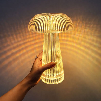 Luminária Abajur de Mesa Cogumelo em Cristal Sem Fio e Recarregável ### Conceito 