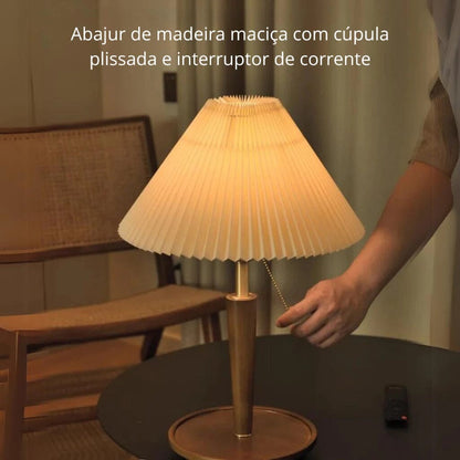 Luminária Abajur de Mesa Retrô Viena Plissado 47cm Conceito 