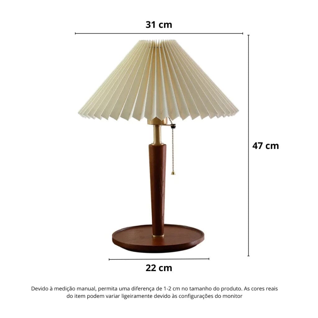 Luminária Abajur de Mesa Retrô Viena Plissado 47cm Conceito 