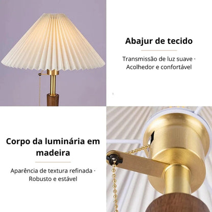 Luminária Abajur de Mesa Retrô Viena Plissado 47cm Conceito 
