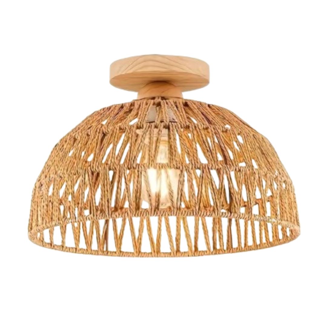 Luminária de Teto Plafon Sobrepor Bohemian Rattan 23cm Conceito 
